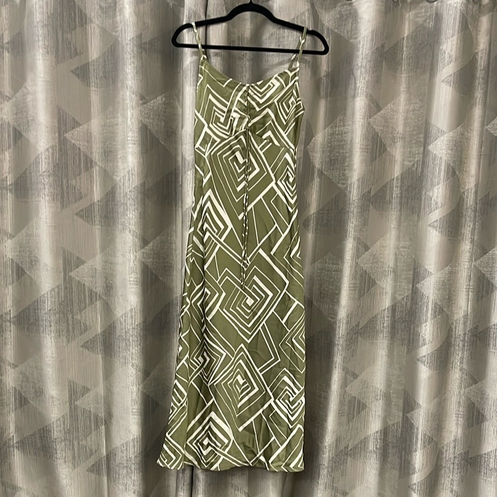Vici Chloe Geo Print Satin Slip Midi Dress